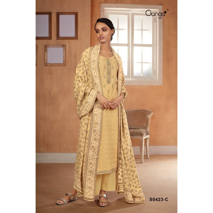 Ganga Rabta 423 Premium Cotton Jacquard Dress Materials